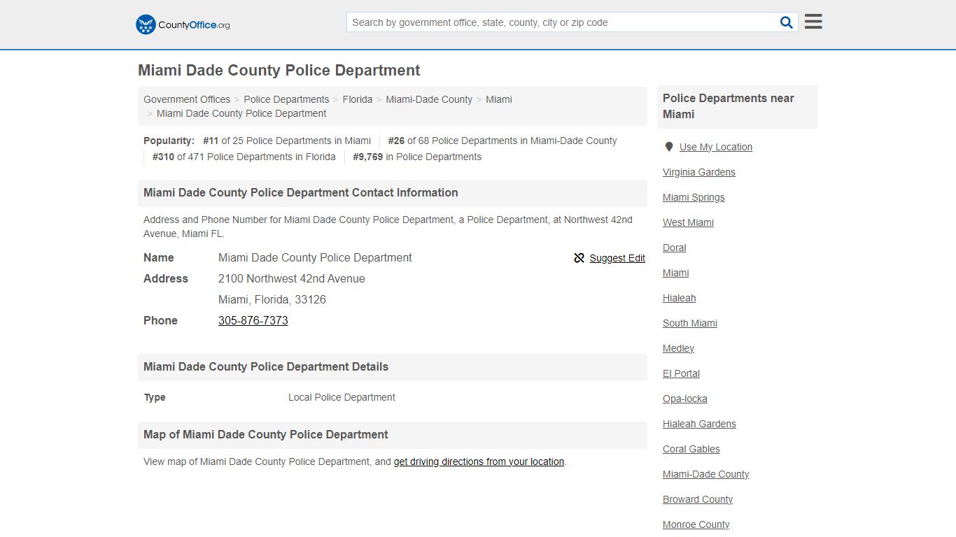 Miami Dade County Police Department - Miami, FL (Address and Phone)